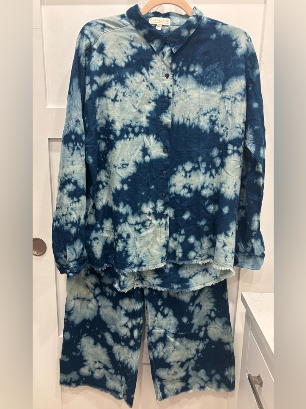 P.J. Salvage 100% Cotton “Almost Famous” Blue Tie-Dye Pajamas Lounge Set Size M